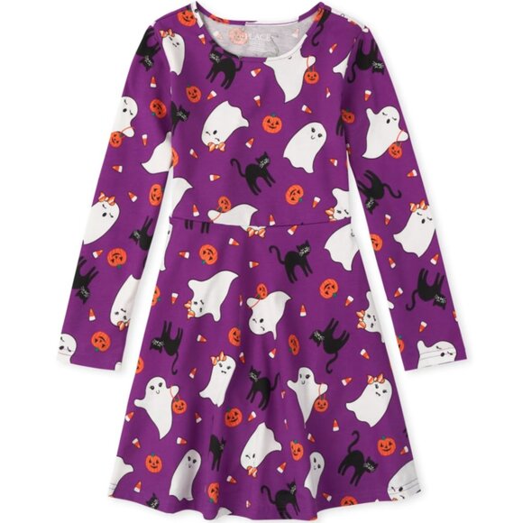 THE CHILDRENS PLACE GIRL HALLOWEEN PRINT DRESS- XL/TG (14)"PURPLE CARROT"EDITION - Picture 1 of 11